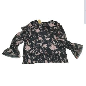 American Rag Semi Sheer Blouse Bell Sleeves Open Back Size XXL Tie Neck New